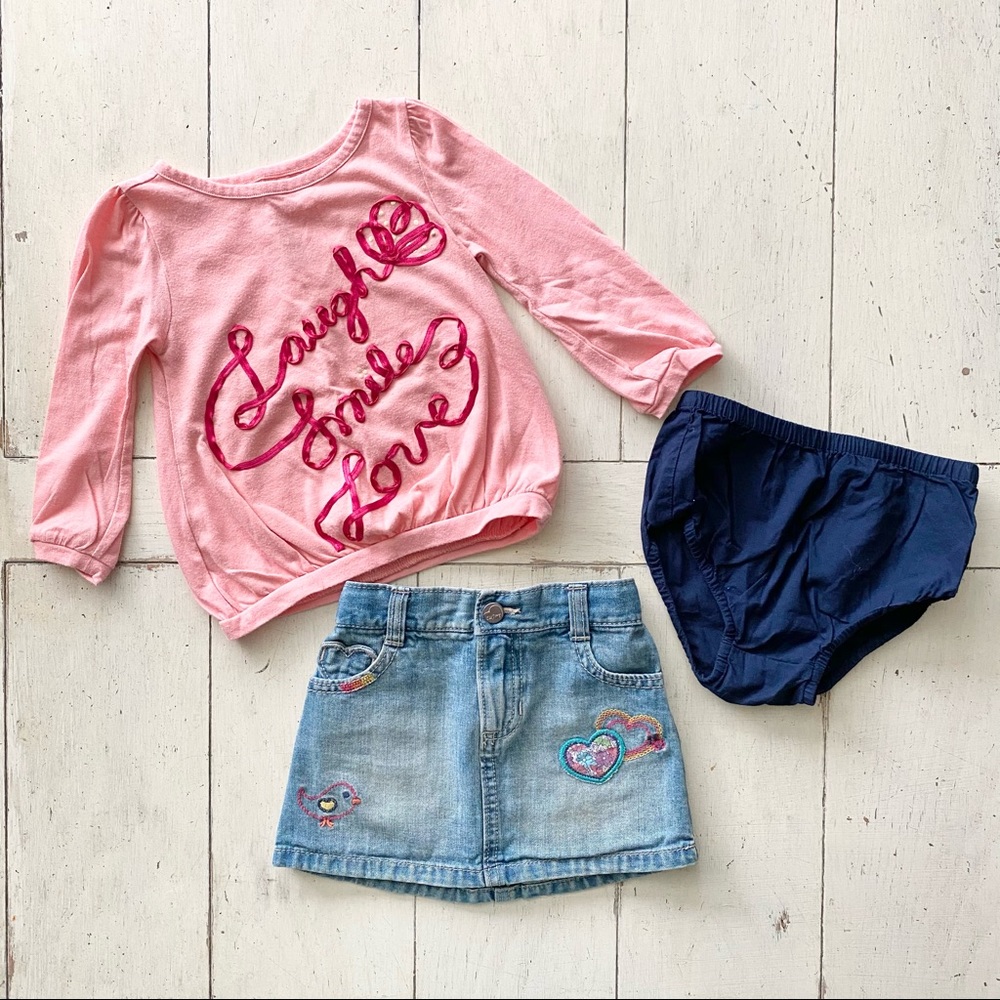 Old Navy boho denim skirt and top